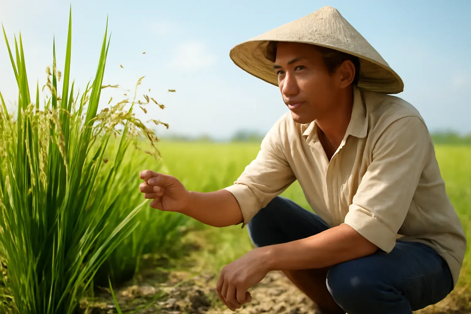 Lúa trổ bông: ong dú có lấy phấn lúa không?